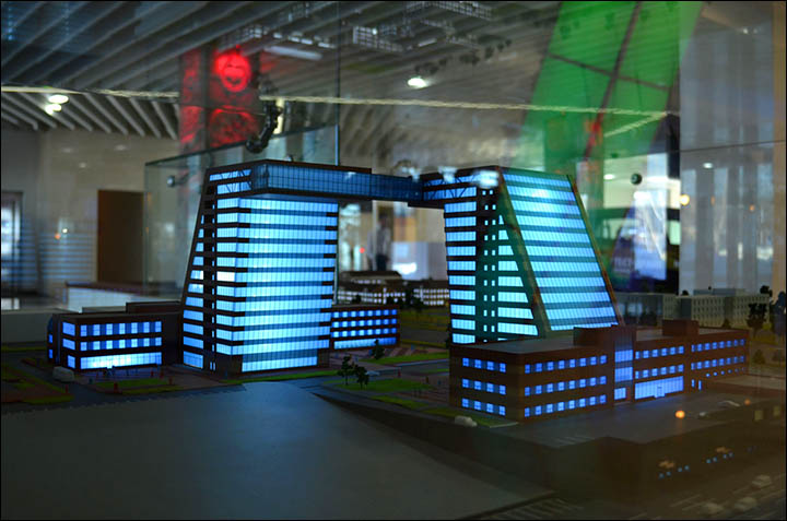 Model of technopark in blue light