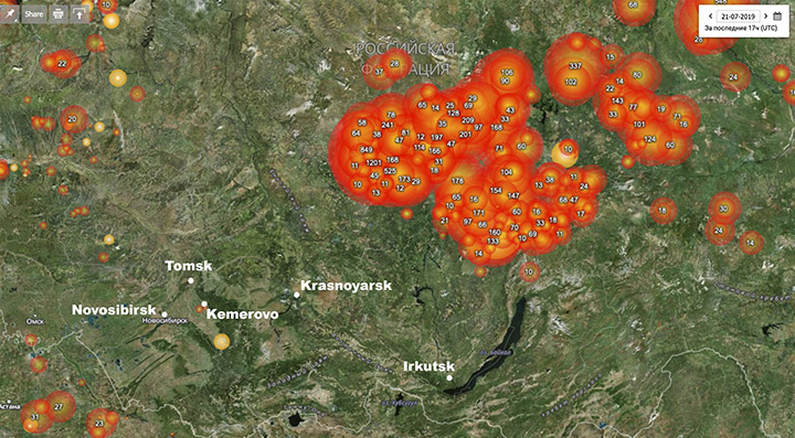 Map of the wildfires