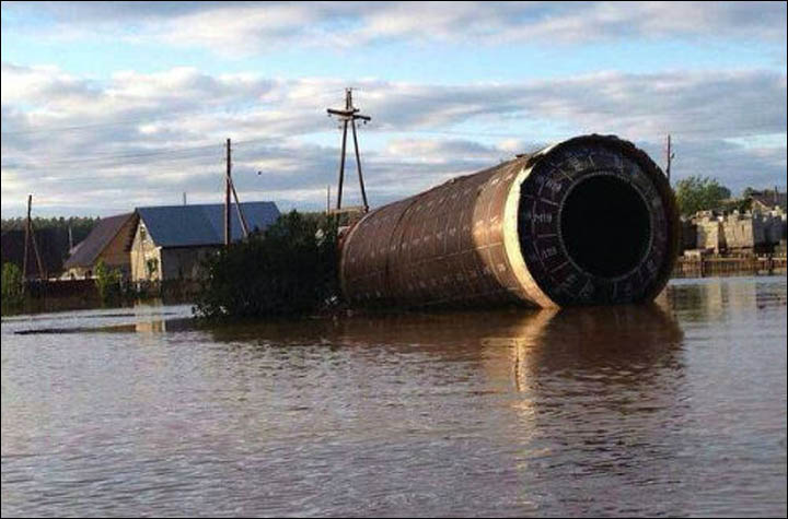 Rocket in the flood water in Altai