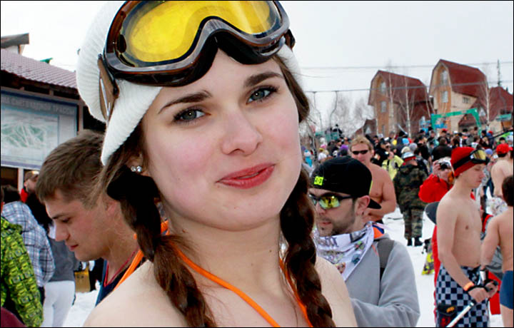 World biggest ski bikini ride Sheregesh Siberia