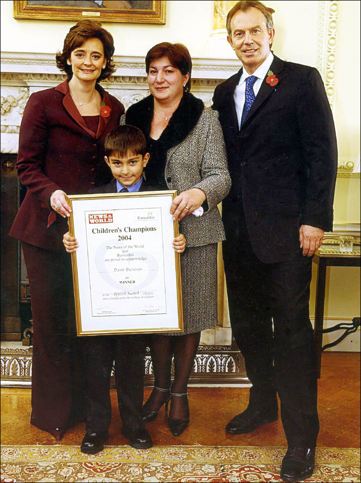 Beslan 2013 Damir Bichenov with mother Tamara, Tony Blair and Cherie Blair