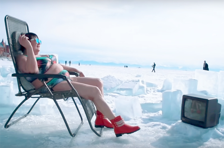 Siberian grandmother hailed the Queen of Flex for reading rap in freezing waters of Lake Baikal 