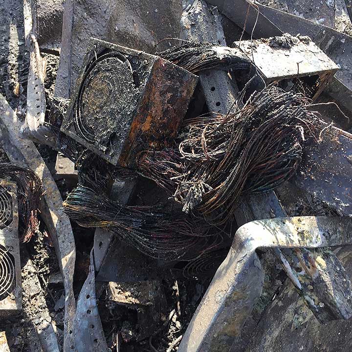 Charred mining rig