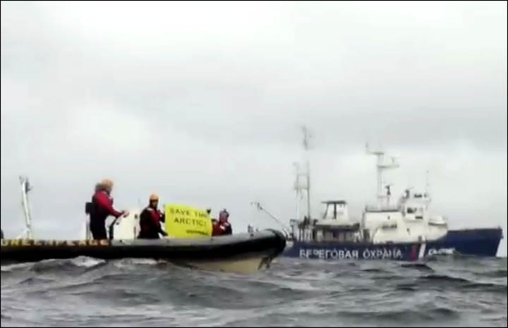Greenpeace boat in Kara sea