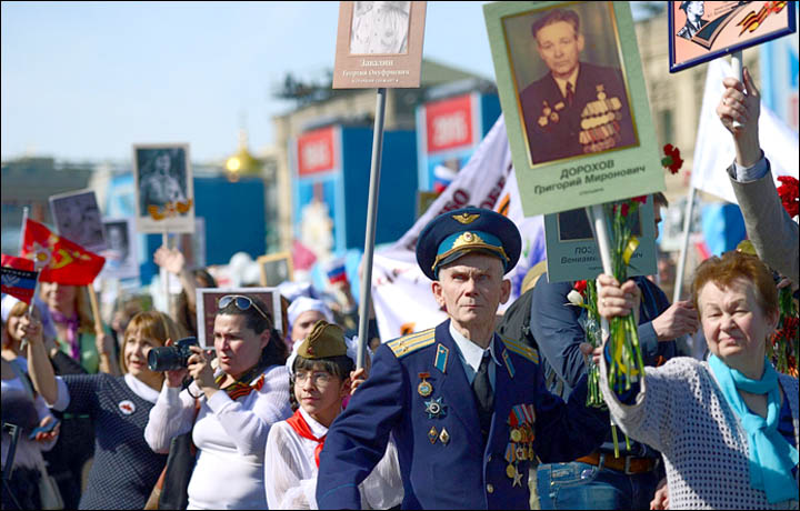 The idea of the Immortal Regiment was born in Tomsk, Siberia three years ago, and has now spread throughout Russia and abroad. 
