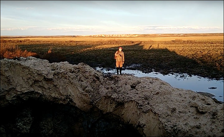 Pipes are built over bulging and unstable Arctic pingos prone to violent eruptions caused by 'thawing methane gas', as seen twice on the Yamal peninsula this year.