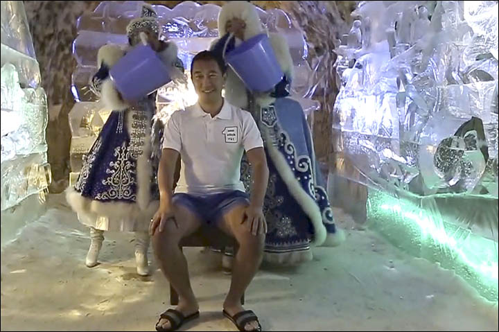 Mayor of world's coldest city takes the Ice Bucket Challenge....in permafrost cave