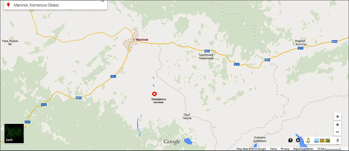 Shestakovo village on the map