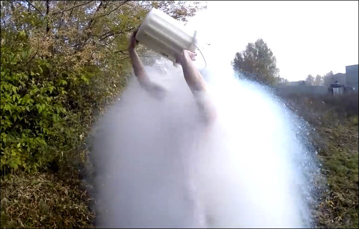 Anton Sharypov taking liquid nitrogen shower
