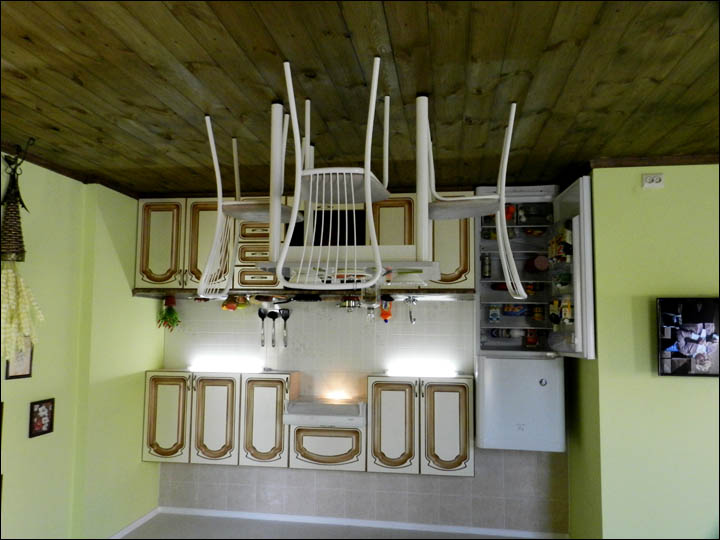 Kitchen in upside down house in Omsk