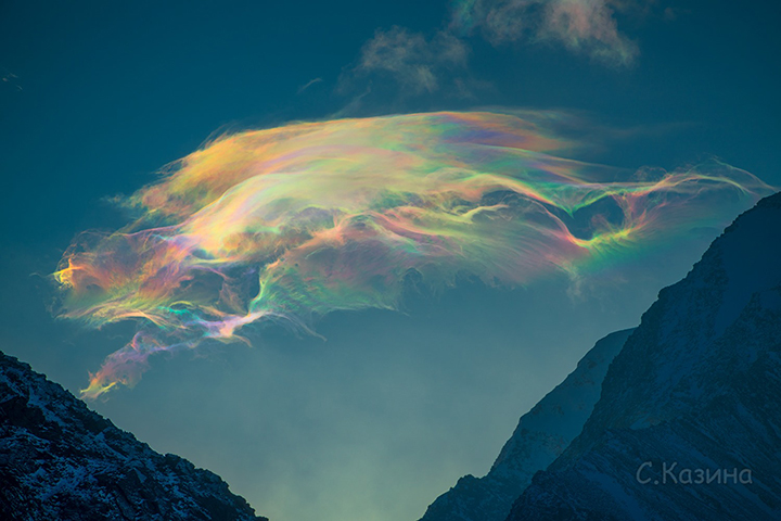 rainbow clouds crown Belukha mountain, Siberia's highest peak