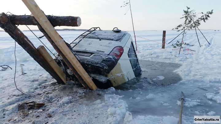 Car fell through the ice